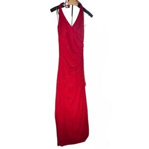 Vintage Y2K City Triangle Red Sparkling Halter Dress Ruching Flattering QQ13